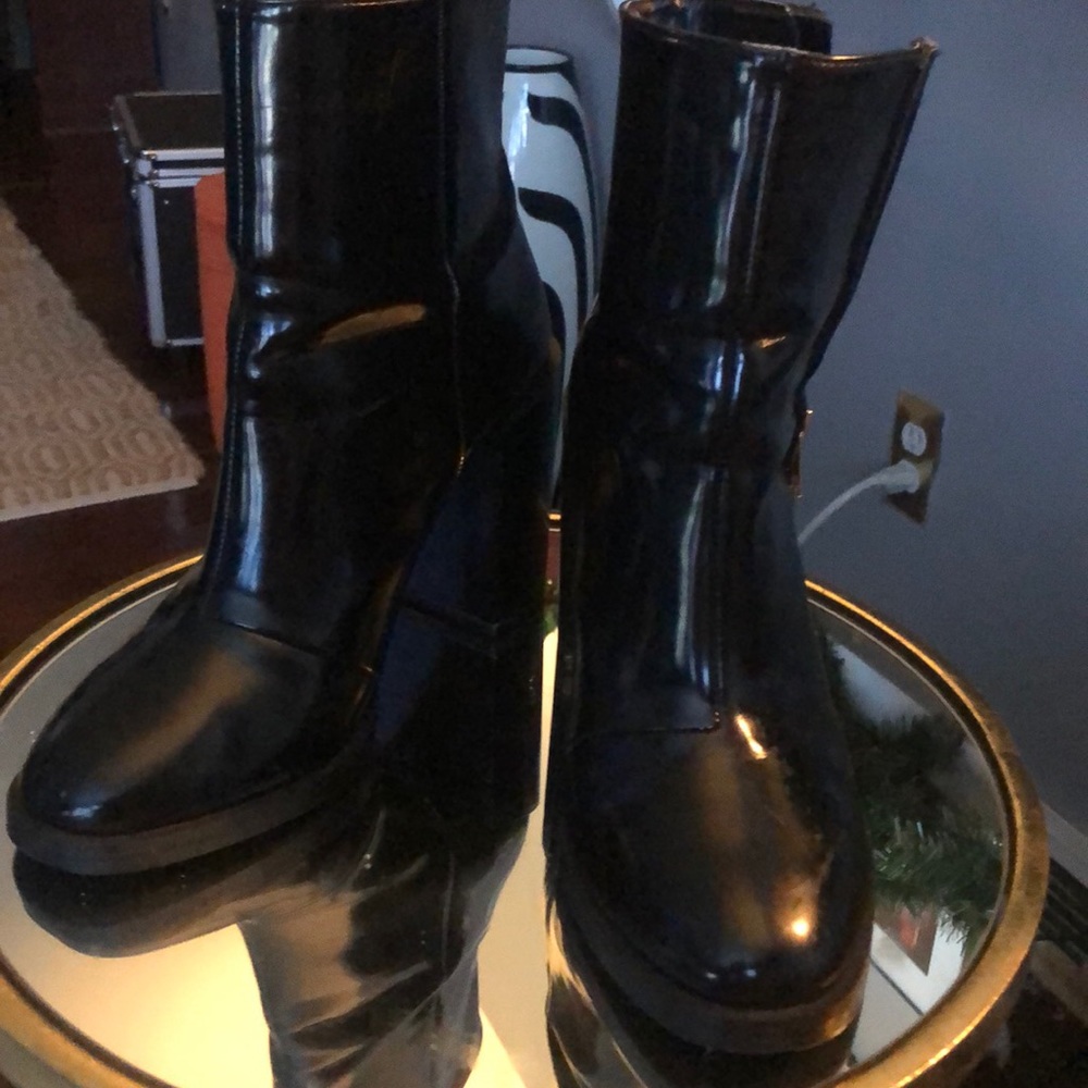 Black platform ankle booties